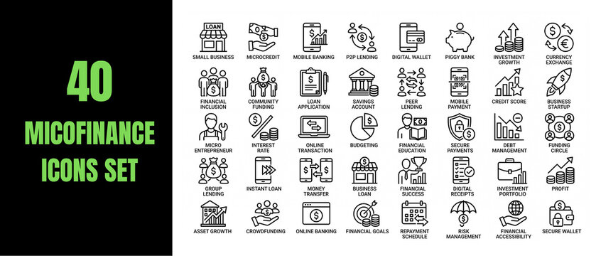 Set of 40 microfinance icons thin line business and banking symbols for finance app