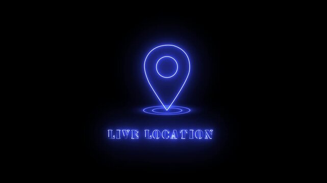 Blue glowing location pin icon on dark background