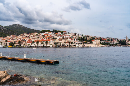 Hvar town panorama across the harbor in Croatia