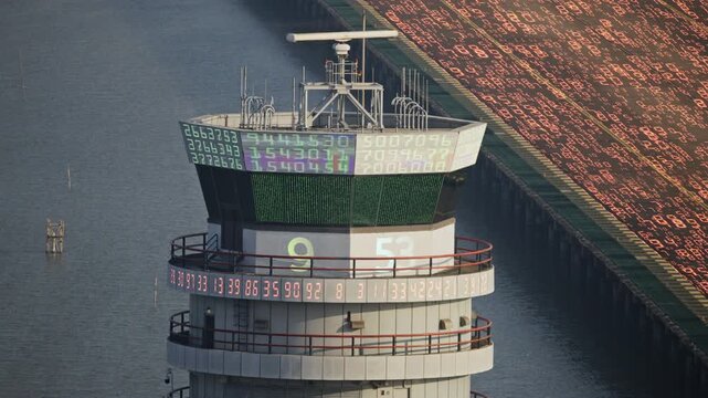 air traffic control tower at an airport with code and data