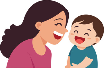 Fototapeta premium Happy mother laughing and playing with her cute baby son Vector