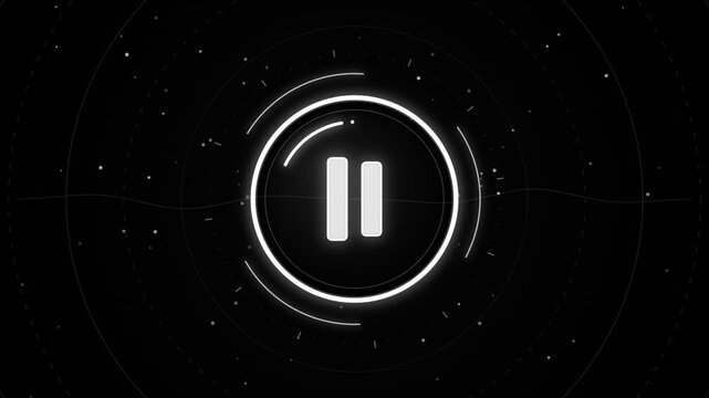 Glowing pause button animation with digital circles in  footage