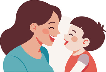 Fototapeta premium Happy mother and little son laughing together Vector