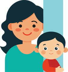 Fototapeta premium Happy mother and little baby smiling together Vector