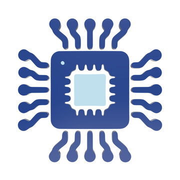 Computer processor chip icon with integrated circuitry and pins for hardware technology and electronic engineering concepts isolated on a transparent background