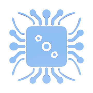 Digital microchip component icon with geometric circuitry patterns for advanced computing and electronic hardware technology isolated on a transparent background