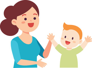 Fototapeta premium Happy mother playing with her little baby boy Vector