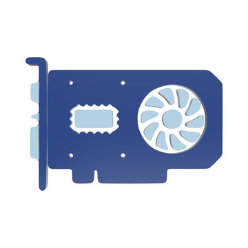 Card gpu icon 3D render for computer gaming hardware and visual processing technology and performance pc components isolated on a transparent background