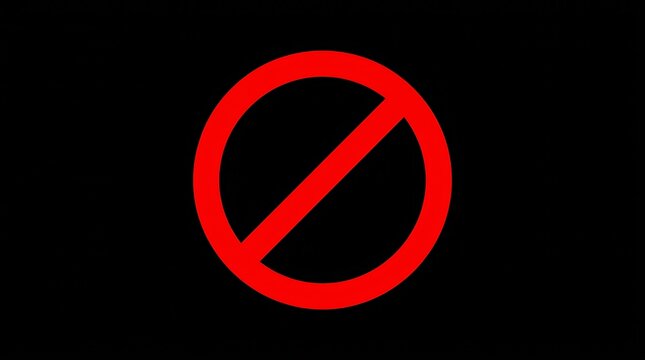 Minimalist red prohibition sign on a black background representing restriction.