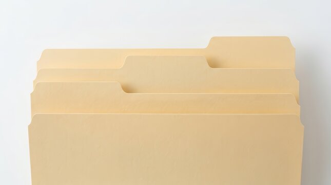 Stack of manila paper file folders featuring three distinct tabs.