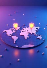 Naklejka premium Global location markers on a map for business branding and strategy