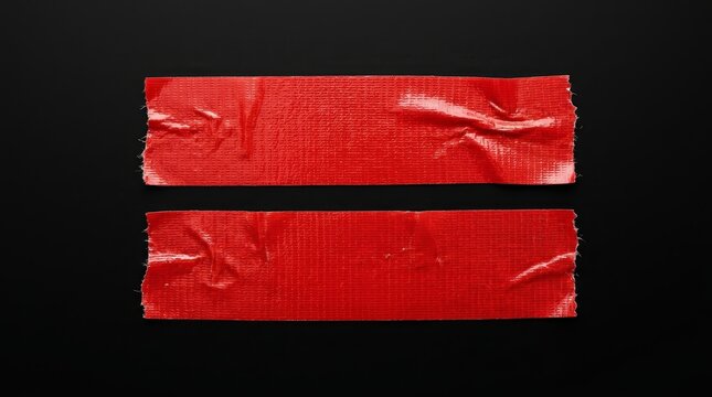Red adhesive tape strips in equal sign shape for correction and approval concept.
