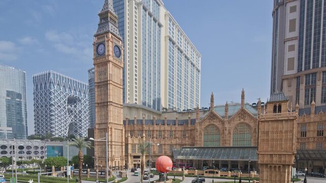 macau skyline and passing traffic