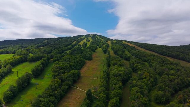 Summer aerial view featuring Mount Snow in Dover, Vermont
