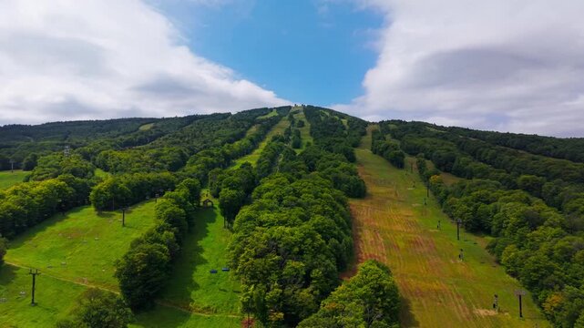 Summer aerial view featuring Mount Snow in Dover, Vermont