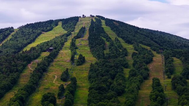 Summer aerial view featuring Mount Snow in Dover, Vermont