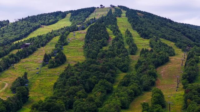 Summer aerial view featuring Mount Snow in Dover, Vermont