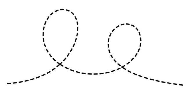 A black dashed line forming a looped path element isolated on a clean white background for graphic design