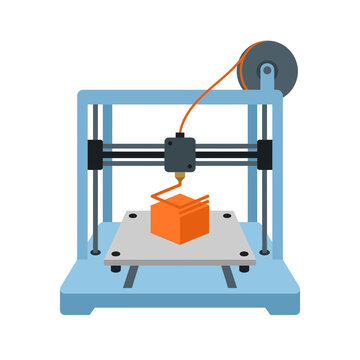 3D printer creating an orange object on a flat surface.