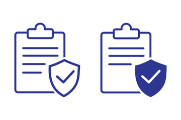 Fototapeta premium Vector illustration of clipboard vector icon set with security shield and check mark white background