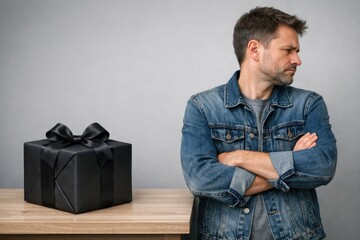 Obraz premium A person holding a mysterious black gift box