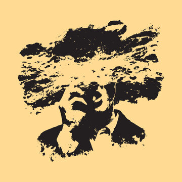 Abstract illustration of a person with a cloud head thinking abstract imagination illustration creative psychology minimalist background headspace expression introspective meditation