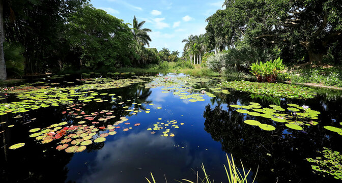 Beautiful Water Lily Garden in Naples, Florida, USA.