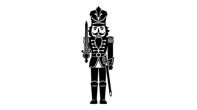 Black silhouette of a traditional nutcracker soldier with a sword and saber