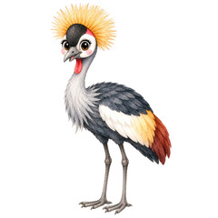 Fototapeta premium Cute Cartoon Grey Crowned Crane Illustration