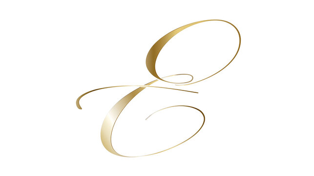 Isolated elegant ornate golden letter C initial design in artistic calligraphic script