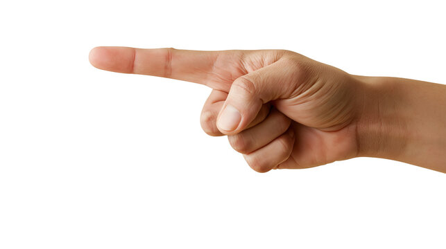 Isolated adult hand with index finger pointing left, indicating a musical note frequency.