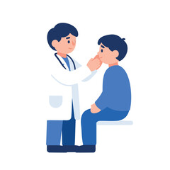 Obraz premium A male doctor in a white coat checks a young boy's face while the boy sits