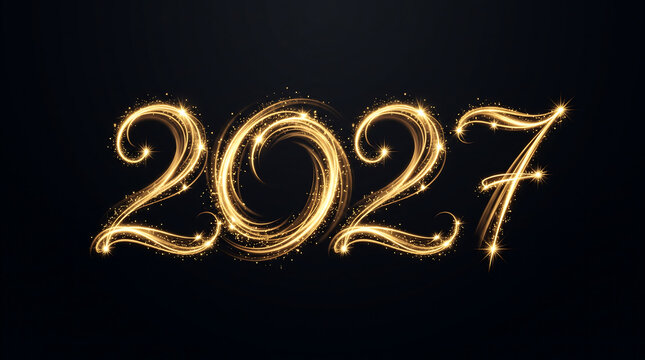 Elegant golden sparkle design showing year two thousand twenty seven transparent background