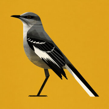 mockingbird illustration isolated on yellow background stylized songbird minimalist art print graphic bird design sleek wildlife drawing modern avian poster element icon visual
