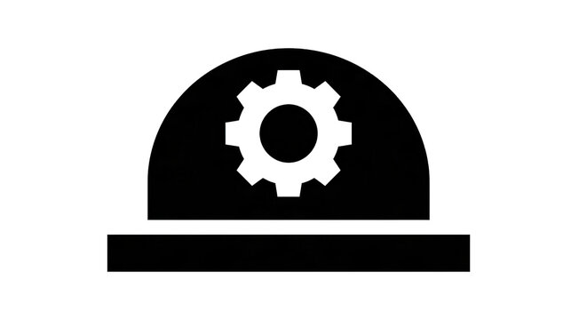 Industrial safety hard hat icon with gear symbol for construction and engineering design