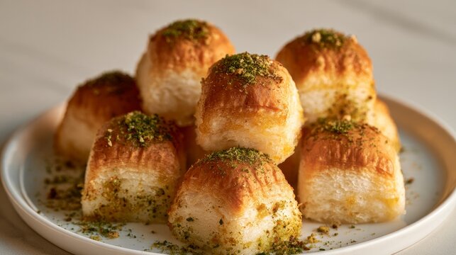 Sweet Turkish treats piled high on clean white surface