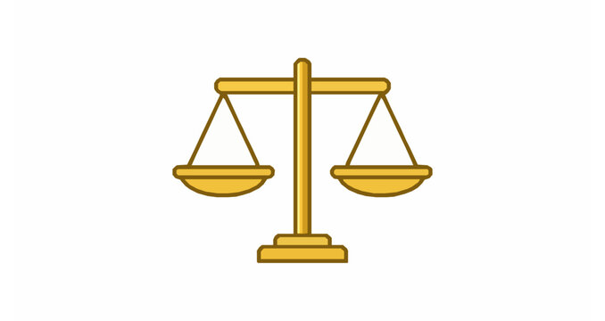 Minimal golden balance scale justice symbol isolated on white vector illustration