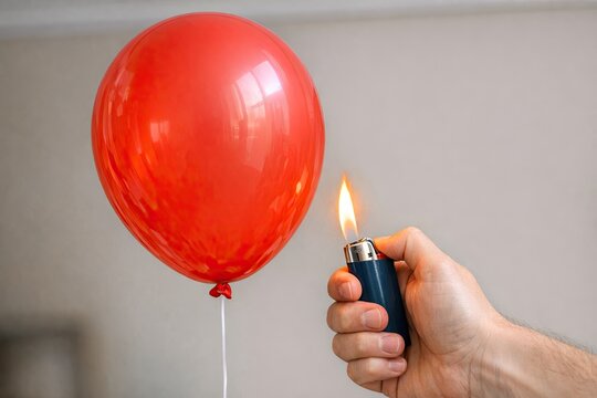 A person holds a lighter and a red balloon, possibly for a celebratory or memorial purpose