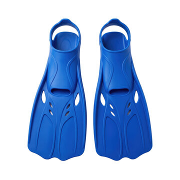 Blue swimming flippers isolated on a transparent background with plastic on transparent background