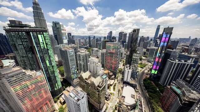 kuala lumpur cyberpunk city with overlayed code and data on the buildings