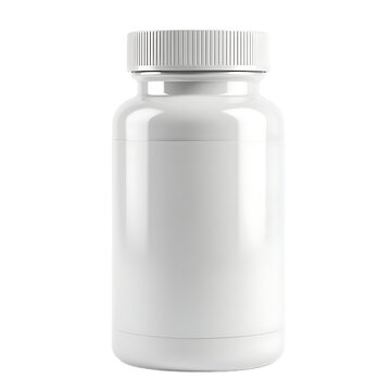 Blank white pill bottle mockup isolated on transparent background.