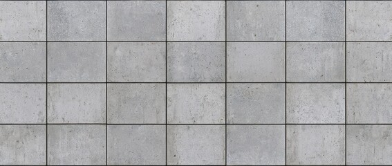 Gray concrete tile wall with grid pattern for modern architectural background texture