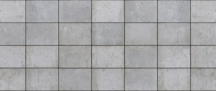 Gray concrete tile wall with grid pattern for modern architectural background texture