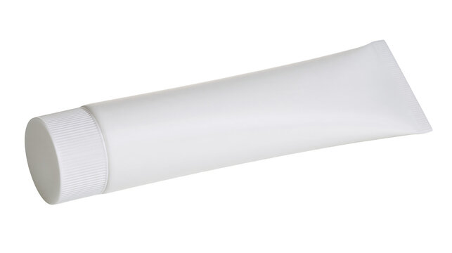 Isolated blank white plastic soft squeeze tube packaging for cosmetic cream or medicine product mock-up