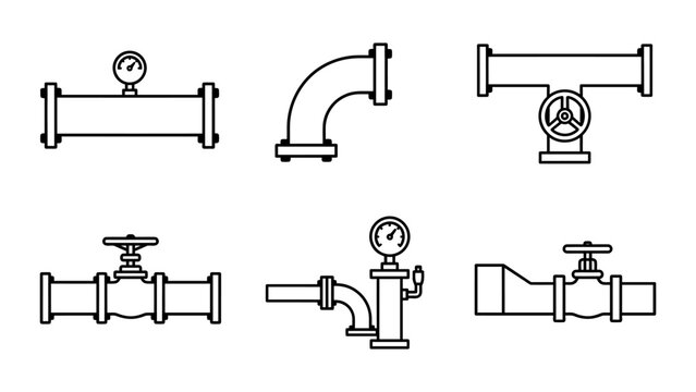 Collection of industrial pipe fittings with pressure gauges and valves industrial pipes valve icon pressure gauge pipe system plumbing system pipe connector water pipe