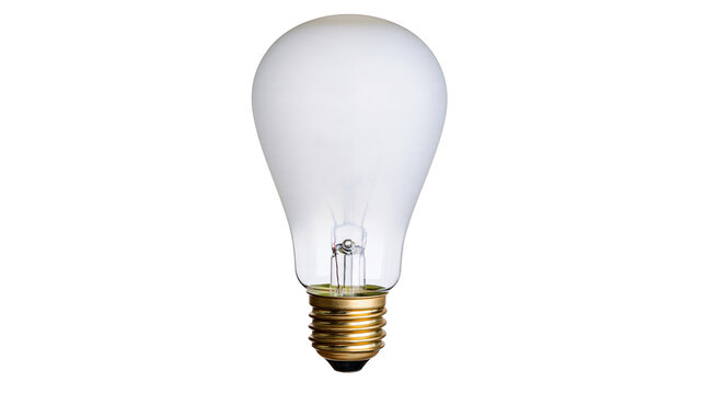 Isolated traditional frosted incandescent light bulb with screw base, an iconic symbol of ideas.
