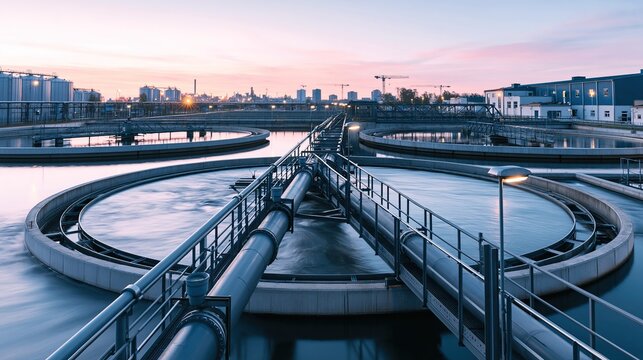Industrial Water Treatment Plant at Dusk