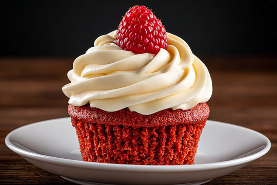 red velvet cupcake with a red raspberry on top