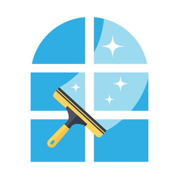 Window cleaning service logo design vector illustration. Squeegee and scraper logo for window washing company
