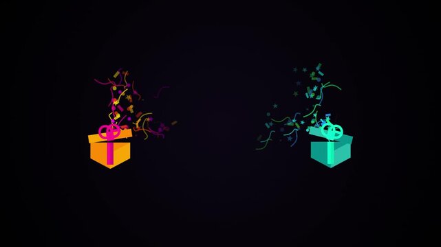 Festive Gift Boxes Looping with Colorful Explosion Animation. Seamless Procedural Design